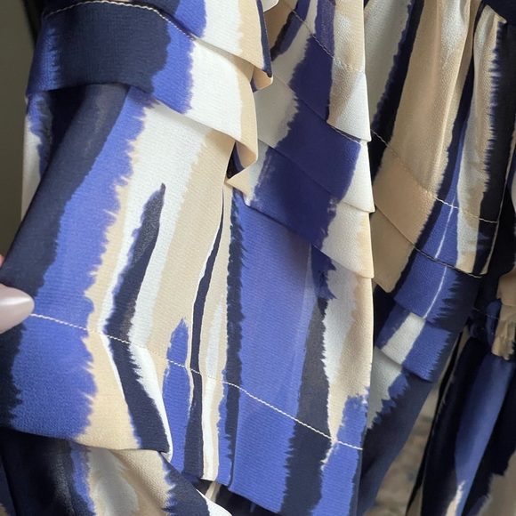 NWT MISA Los Angeles Karlina Blue and Cream Striped Women's Chiffon Mini Dress - Picture 10 of 12